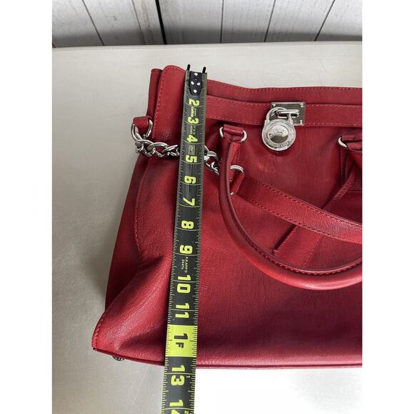 MICHAEL KORS Hamilton Large Red Leather Satchel Tote Purse Bag Silver Hardware - Picture 9 of 10